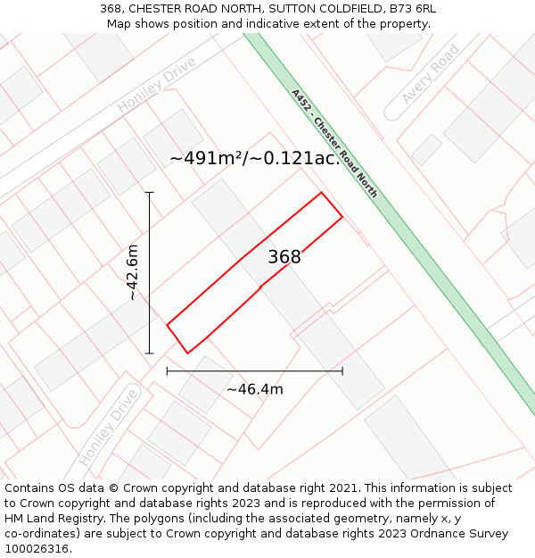 368, CHESTER ROAD NORTH, SUTTON COLDFIELD, B73 6RL: Plot and title map