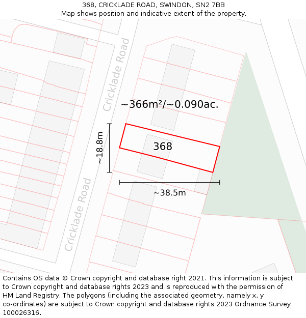 368, CRICKLADE ROAD, SWINDON, SN2 7BB: Plot and title map