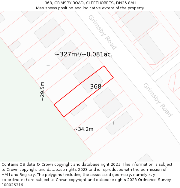 368, GRIMSBY ROAD, CLEETHORPES, DN35 8AH: Plot and title map