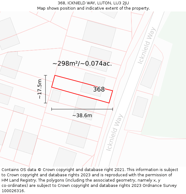 368, ICKNIELD WAY, LUTON, LU3 2JU: Plot and title map