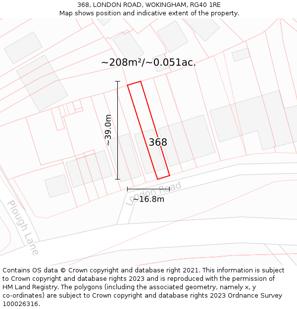 368, LONDON ROAD, WOKINGHAM, RG40 1RE: Plot and title map