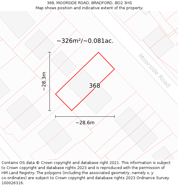368, MOORSIDE ROAD, BRADFORD, BD2 3HS: Plot and title map