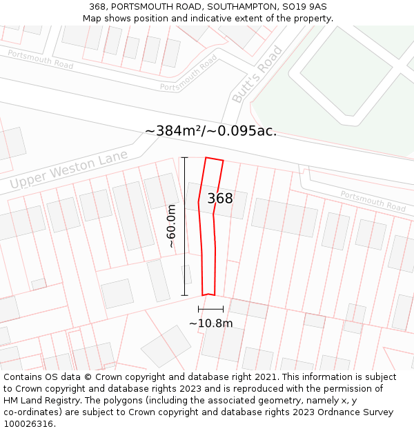 368, PORTSMOUTH ROAD, SOUTHAMPTON, SO19 9AS: Plot and title map