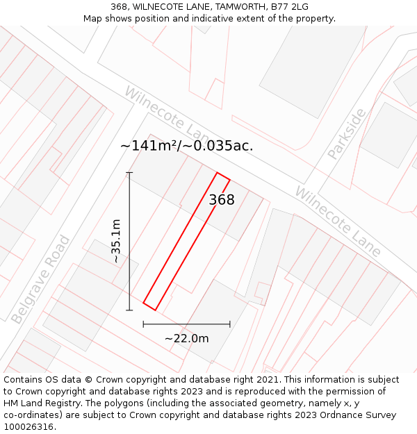 368, WILNECOTE LANE, TAMWORTH, B77 2LG: Plot and title map