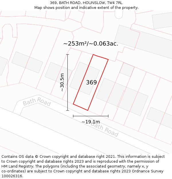 369, BATH ROAD, HOUNSLOW, TW4 7RL: Plot and title map