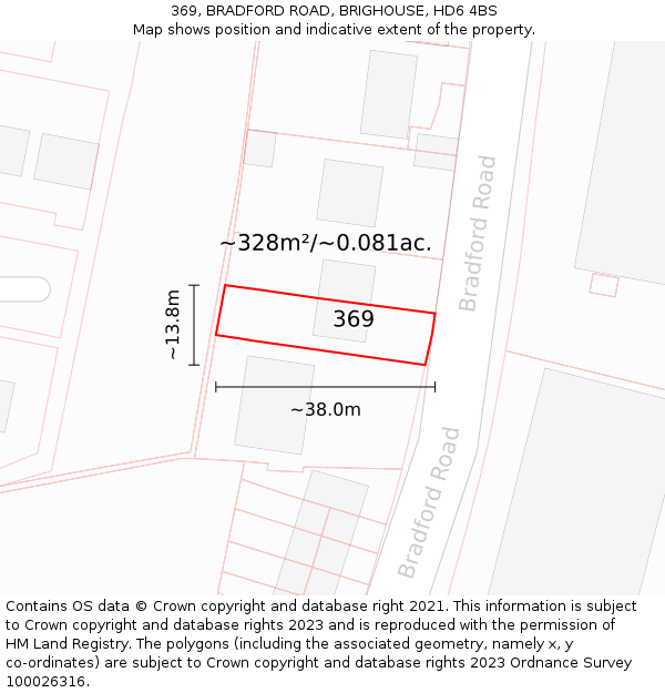 369, BRADFORD ROAD, BRIGHOUSE, HD6 4BS: Plot and title map