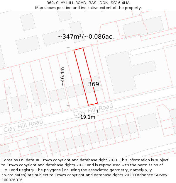 369, CLAY HILL ROAD, BASILDON, SS16 4HA: Plot and title map