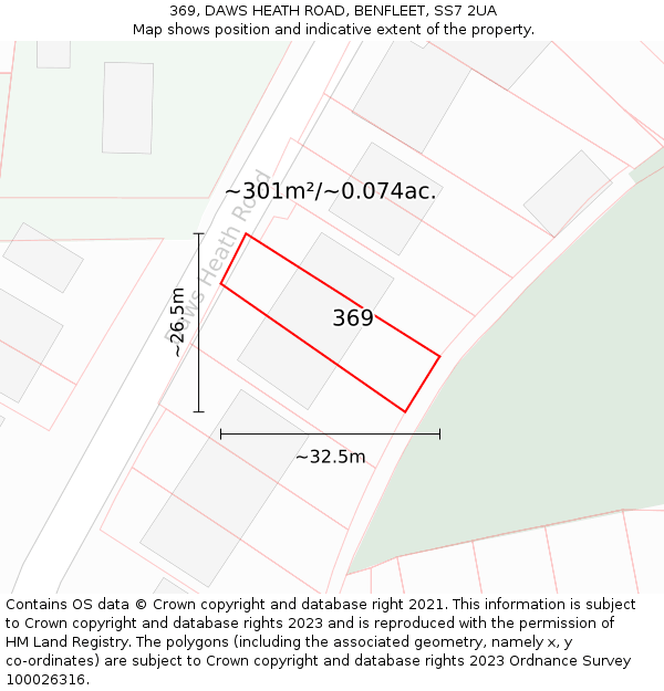 369, DAWS HEATH ROAD, BENFLEET, SS7 2UA: Plot and title map