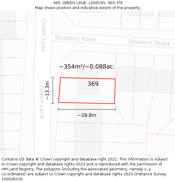 369, GREEN LANE, LONDON, SE9 3TE: Plot and title map