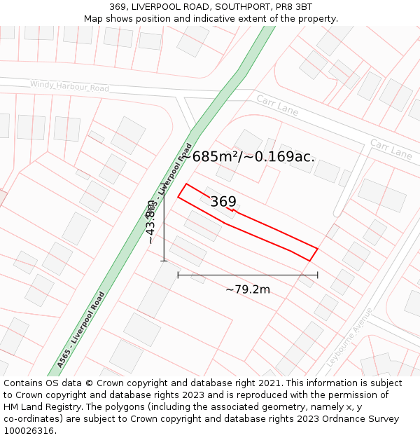 369, LIVERPOOL ROAD, SOUTHPORT, PR8 3BT: Plot and title map