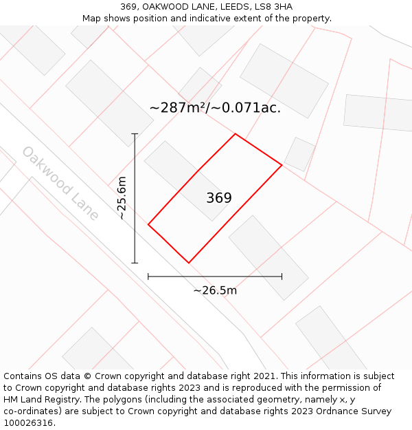 369, OAKWOOD LANE, LEEDS, LS8 3HA: Plot and title map