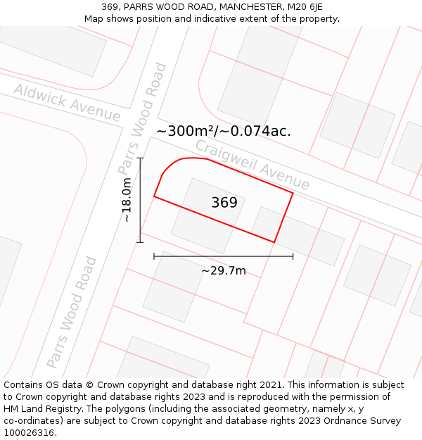 369, PARRS WOOD ROAD, MANCHESTER, M20 6JE: Plot and title map