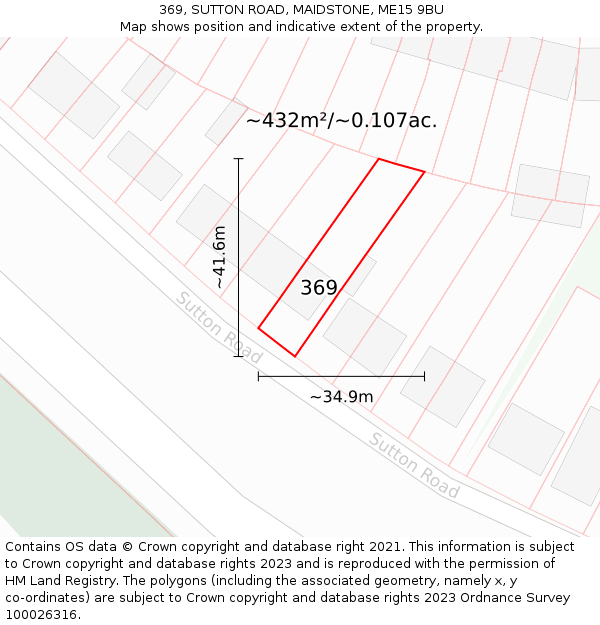 369, SUTTON ROAD, MAIDSTONE, ME15 9BU: Plot and title map