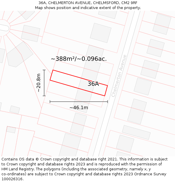 36A, CHELMERTON AVENUE, CHELMSFORD, CM2 9RF: Plot and title map