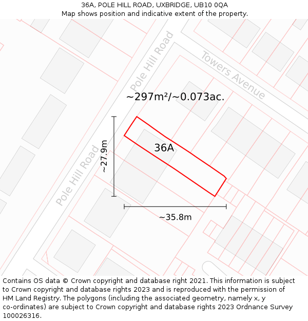 36A, POLE HILL ROAD, UXBRIDGE, UB10 0QA: Plot and title map