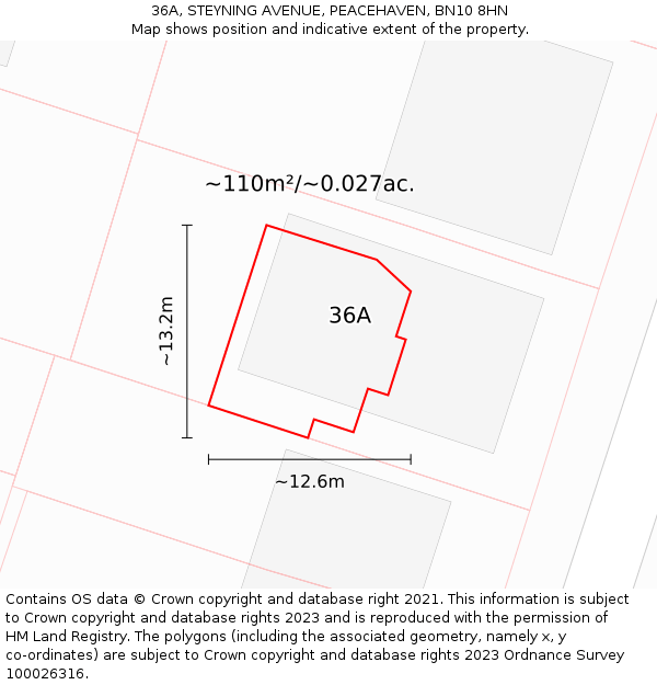 36A, STEYNING AVENUE, PEACEHAVEN, BN10 8HN: Plot and title map