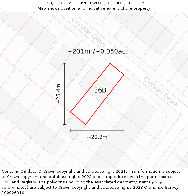 36B, CIRCULAR DRIVE, EWLOE, DEESIDE, CH5 3DA: Plot and title map