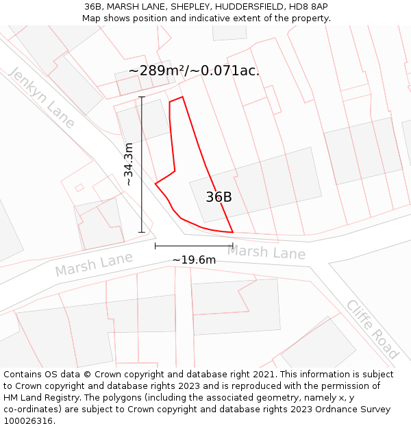 36B, MARSH LANE, SHEPLEY, HUDDERSFIELD, HD8 8AP: Plot and title map