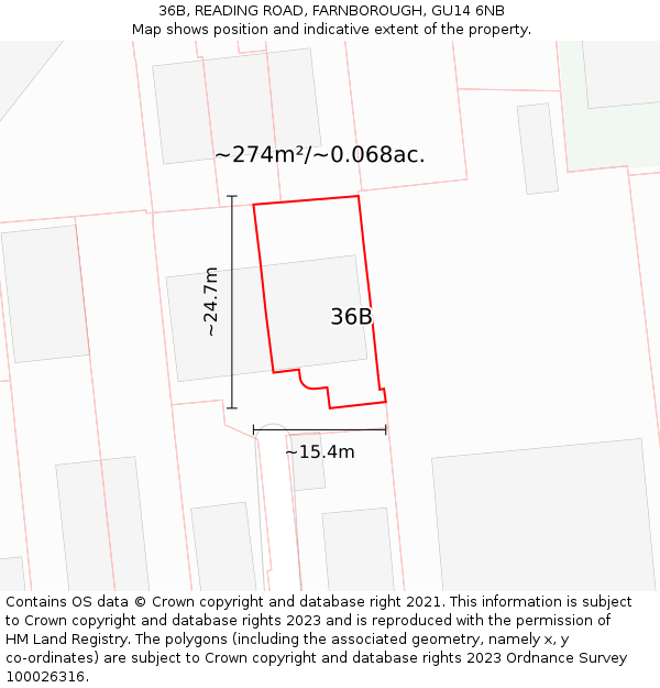 36B, READING ROAD, FARNBOROUGH, GU14 6NB: Plot and title map