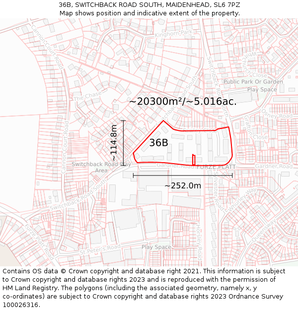 36B, SWITCHBACK ROAD SOUTH, MAIDENHEAD, SL6 7PZ: Plot and title map