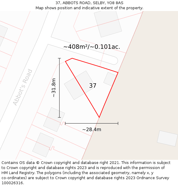 37, ABBOTS ROAD, SELBY, YO8 8AS: Plot and title map