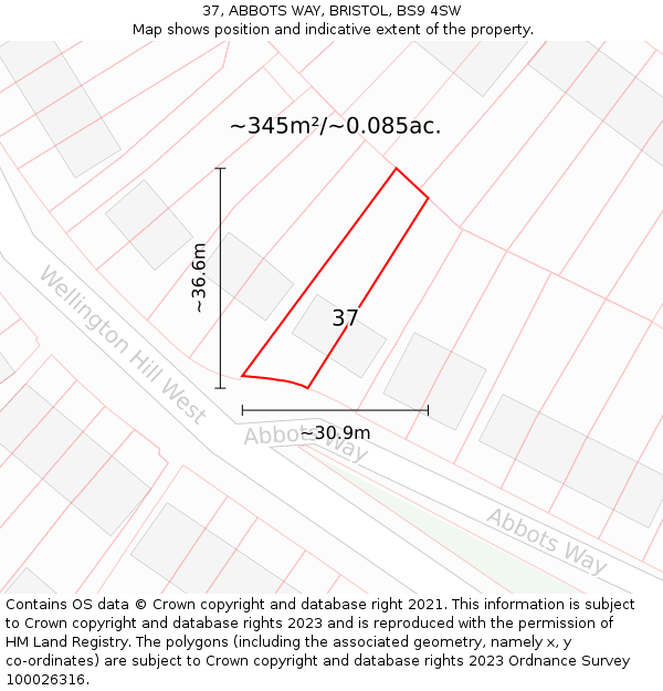 37, ABBOTS WAY, BRISTOL, BS9 4SW: Plot and title map