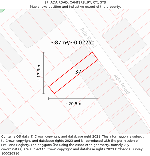 37, ADA ROAD, CANTERBURY, CT1 3TS: Plot and title map