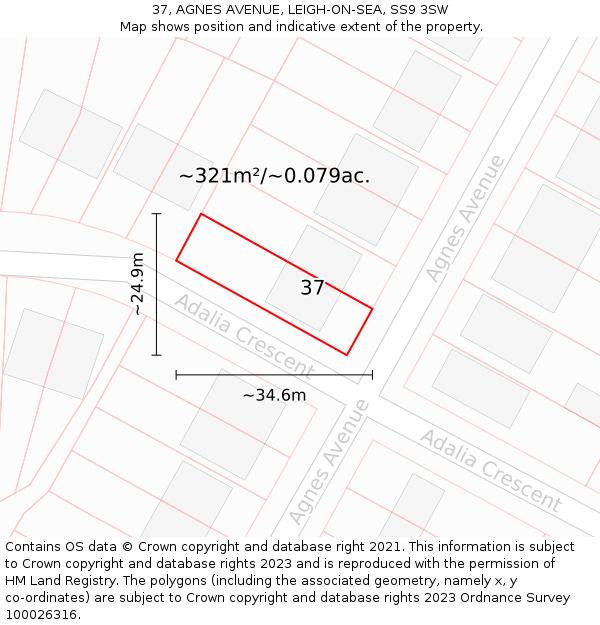 37, AGNES AVENUE, LEIGH-ON-SEA, SS9 3SW: Plot and title map