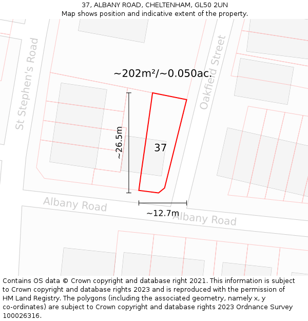 37, ALBANY ROAD, CHELTENHAM, GL50 2UN: Plot and title map