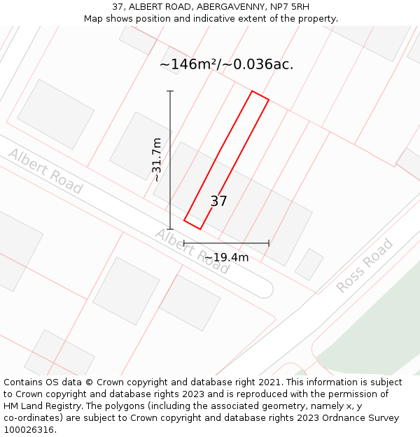 37, ALBERT ROAD, ABERGAVENNY, NP7 5RH: Plot and title map