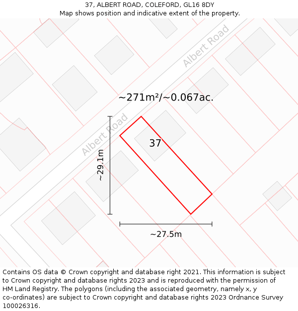 37, ALBERT ROAD, COLEFORD, GL16 8DY: Plot and title map