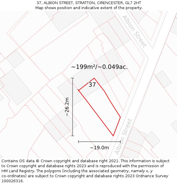 37, ALBION STREET, STRATTON, CIRENCESTER, GL7 2HT: Plot and title map