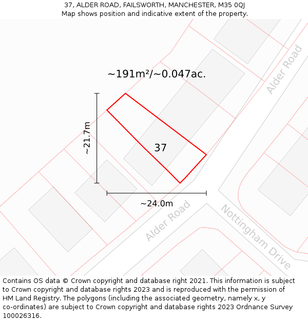 37, ALDER ROAD, FAILSWORTH, MANCHESTER, M35 0QJ: Plot and title map