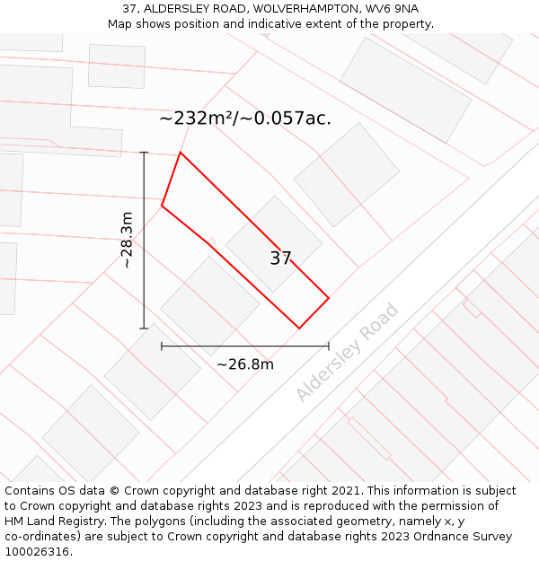 37, ALDERSLEY ROAD, WOLVERHAMPTON, WV6 9NA: Plot and title map