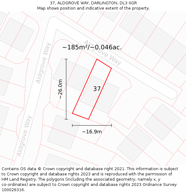 37, ALDGROVE WAY, DARLINGTON, DL3 0GR: Plot and title map