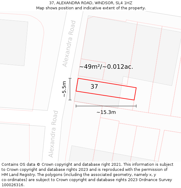 37, ALEXANDRA ROAD, WINDSOR, SL4 1HZ: Plot and title map