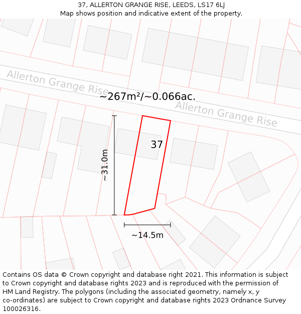 37, ALLERTON GRANGE RISE, LEEDS, LS17 6LJ: Plot and title map