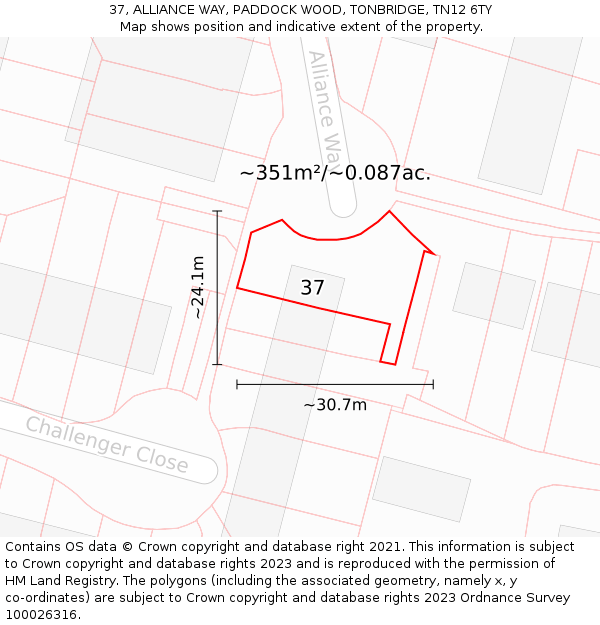 37, ALLIANCE WAY, PADDOCK WOOD, TONBRIDGE, TN12 6TY: Plot and title map