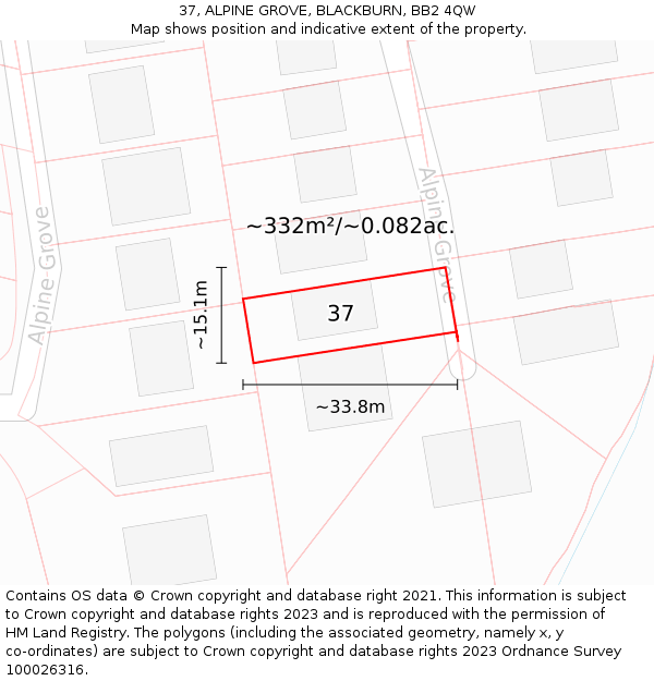 37, ALPINE GROVE, BLACKBURN, BB2 4QW: Plot and title map