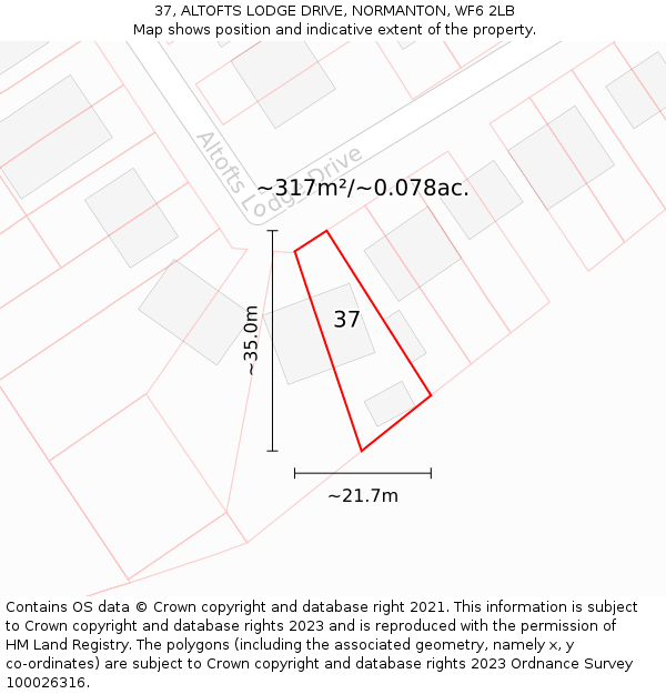 37, ALTOFTS LODGE DRIVE, NORMANTON, WF6 2LB: Plot and title map