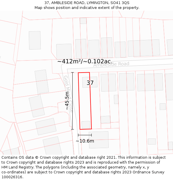 37, AMBLESIDE ROAD, LYMINGTON, SO41 3QS: Plot and title map