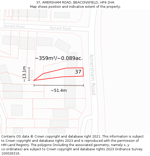 37, AMERSHAM ROAD, BEACONSFIELD, HP9 2HA: Plot and title map