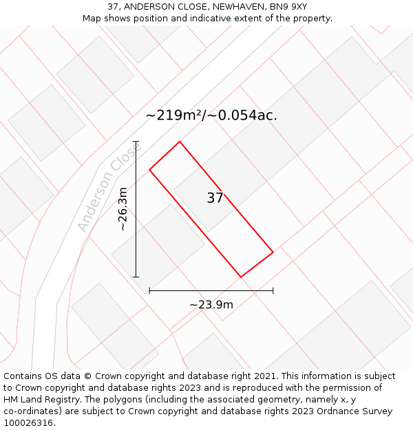 37, ANDERSON CLOSE, NEWHAVEN, BN9 9XY: Plot and title map