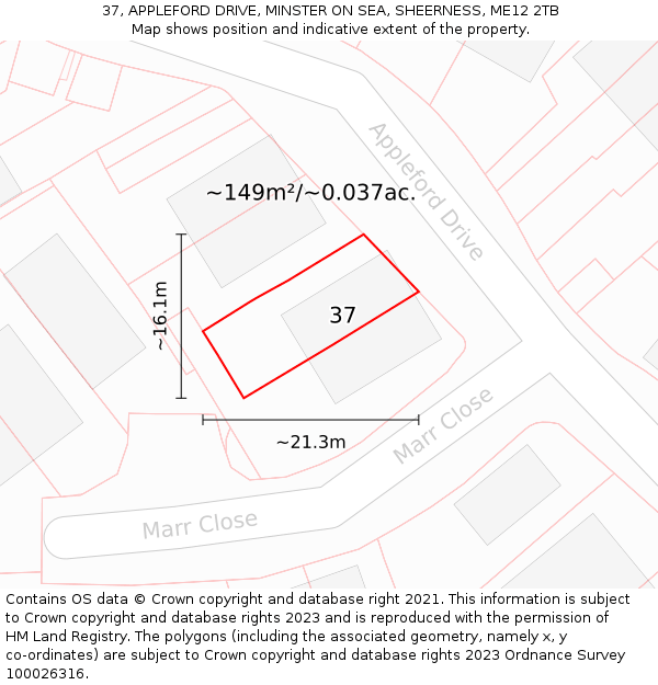 37, APPLEFORD DRIVE, MINSTER ON SEA, SHEERNESS, ME12 2TB: Plot and title map
