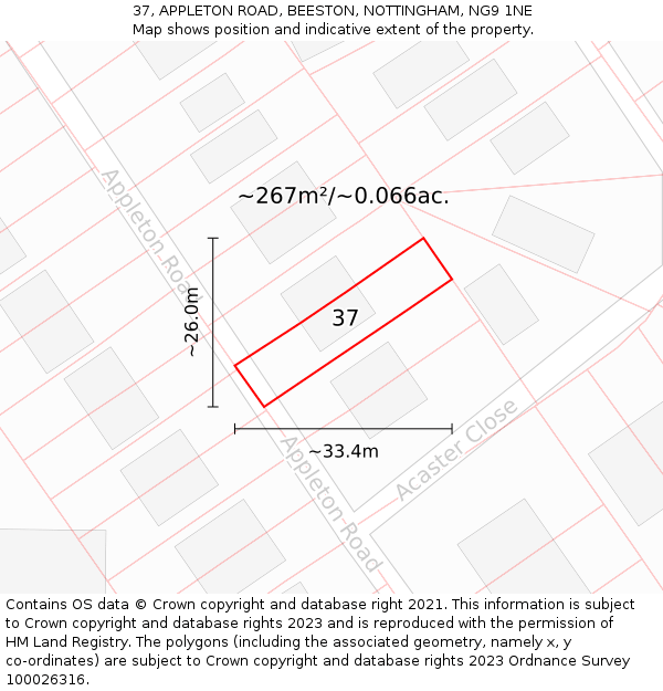 37, APPLETON ROAD, BEESTON, NOTTINGHAM, NG9 1NE: Plot and title map