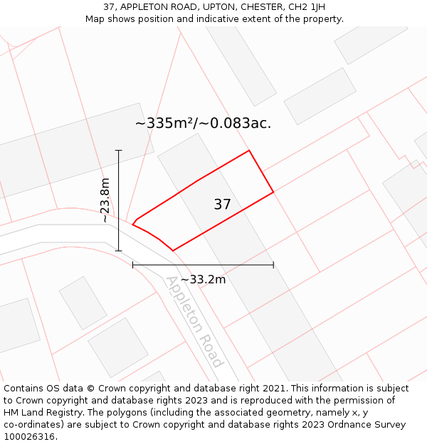 37, APPLETON ROAD, UPTON, CHESTER, CH2 1JH: Plot and title map