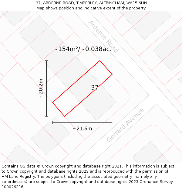 37, ARDERNE ROAD, TIMPERLEY, ALTRINCHAM, WA15 6HN: Plot and title map