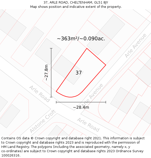 37, ARLE ROAD, CHELTENHAM, GL51 8JY: Plot and title map