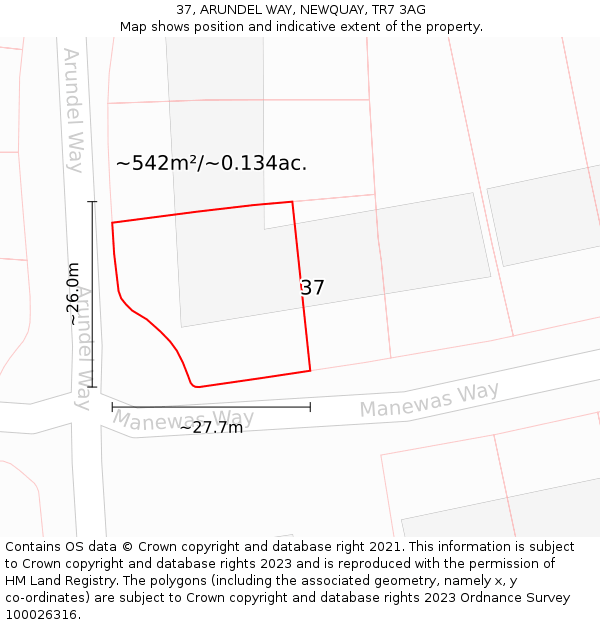 37, ARUNDEL WAY, NEWQUAY, TR7 3AG: Plot and title map