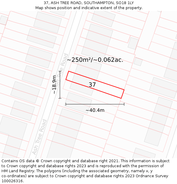 37, ASH TREE ROAD, SOUTHAMPTON, SO18 1LY: Plot and title map